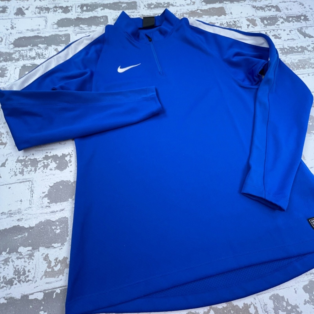 Nike Shirt Men Medium Blue White Tee‎ Pull Over Quarter Zip Performance Sweater - Picture 4 of 11
